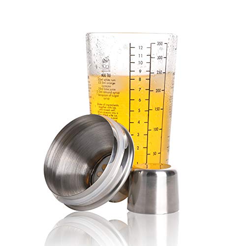 Sanlan cocktail shaker, 12oz Martini Recipes Measured Mixing Glass and Stainless Steel Top cobbler shaker, Best Gift for Beginner