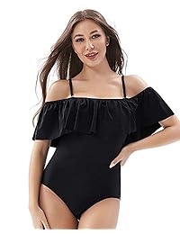 YOLIPULI Traje de baño de una pieza para dama con volantes, color liso