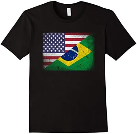 Mens Brazilian American Flag T-shirt Brazil Usa Tee 2XL Black