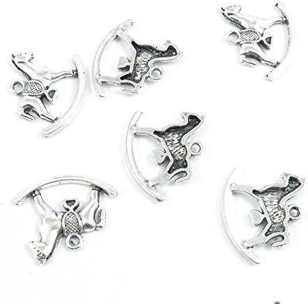 60 Pieces Antique Silver Tone Jewelry Making Charms Supply Wholesale J7JU8 Rocking Horse