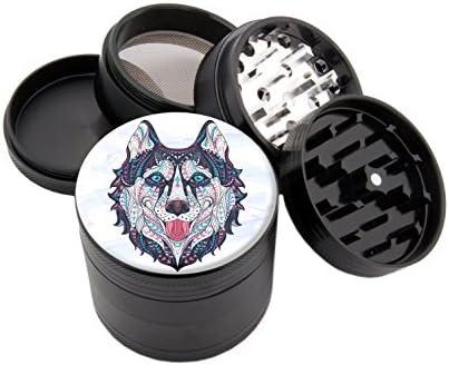 Native Wolf - Custom Premium Spice and Herb Grinder - Four Piece with Pollen Catcher - (2.25", Black) - Zip Grinders