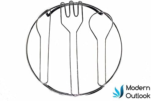 Modern Outlook Round Pot Holder, Metal Cooling Rack, Unique Utensil Design, Anti-Slip Coating, Chrome Finish, 8 inch Diameter (Blue)