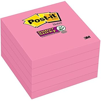 Post-it Super Sticky Notes, 2x Sticking Power, 3 x 3-Inches, Neon Pink, 5-Pads/Pack (654-5SSNP)