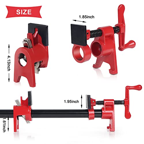 FASTORS Wood Clamps 2Pack 3/4 Inch Pipe Clamps for Woodworking Heavy Duty with 2 Sets Pads