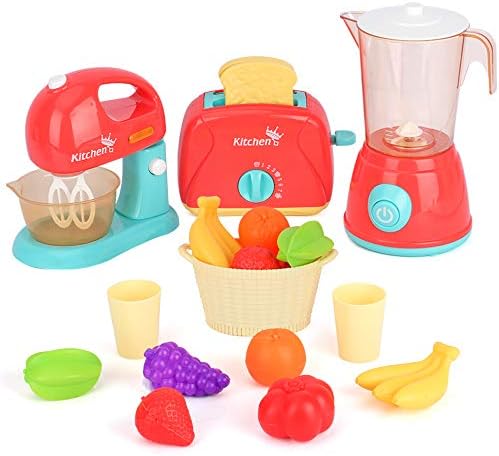 LBLA Kids Pretend Play Kitchen Set, Assorted Kitchen Appliance Toys with Mixer, Blender, Toaster Play Foods and Accessories,Great Learning Gifts for Kids Girls Boys