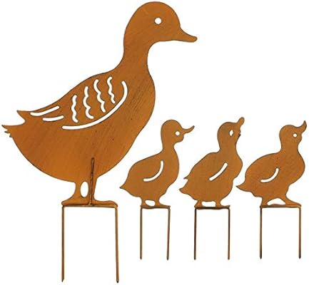 Lixada Metal Garden Stake Family Duck Shape Statue Animal Garden