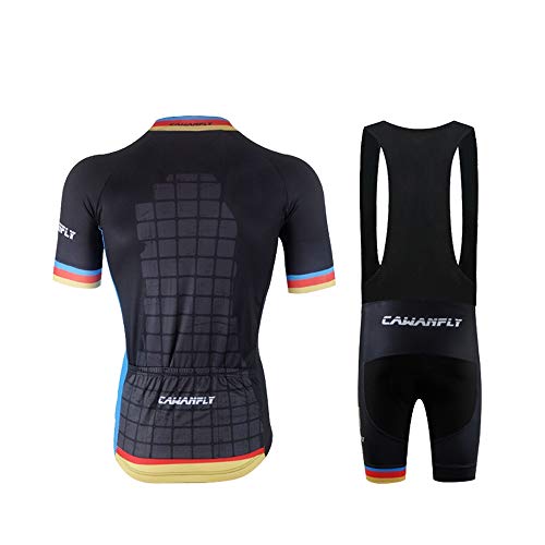 CAWANFLY Men's Cycling Jersey Bib Shorts Black Sets Bicycle Short Sleeve Reflective Bike Clothing 9D Gel Padded