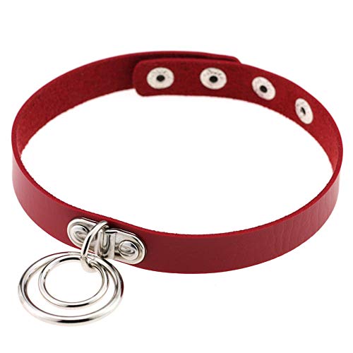 SaniswinkPunk-Unisex-Adjuktable-Double-Loop-Faux-Pelle-Sexy-Choker-Collana-Collare-Nero
