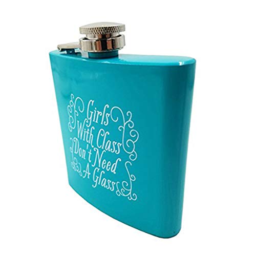 Liquor Flask Matte Funny Leakproof - Premium Stainless Steel Hip Flask 8oz (Blue 6oz girls with class)