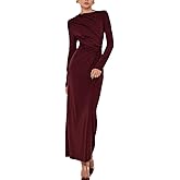 YOXUA Women Elegant Casual Long Sleeve Sexy Bodycon Lounge Temperament Crewneck Maxi Dress