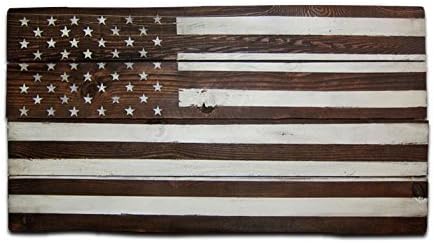 Rustic U.S. Flag Wood Wall Art, Monochrome Patriotic US American Flag Wall Decor