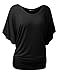 TWINTH Dolman Drape Tunic Plus Size Side Shirring Loose Fit Short Sleeve Top T-Shirts Black 2XL