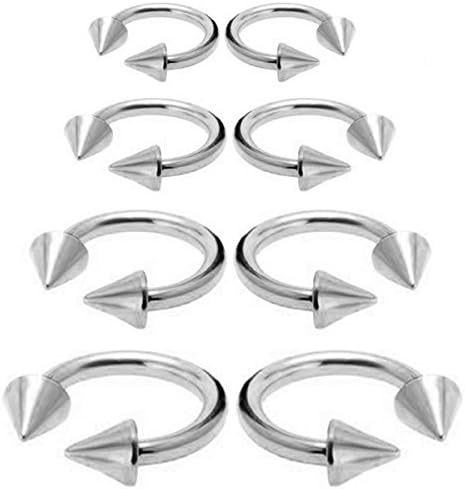 Nicever 16G Stainless Steel 8mm 10mm 12mm 14mm Non-Piercing Horseshoe Spike Nose Hoop Ring Barbell Tragus Cartilage Earrings 8 Pieces (Steel)