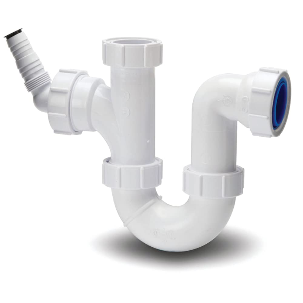 PWM2 | Polypipe 40mm Washing Machine Half Trap with 75mm Seal and Adaptor in White