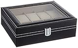 Science Purchase 78AMZN10GRID- Wild-us PU Leather 10 Grid Watch Display Box Jewelry Storage Organizer, Black with keys
