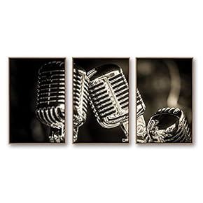 Framed Canvas Wall Art for Living Room, Bedroom Microphone Canvas Prints for Modern Home Decoration Ready to Hang - 16"x24"x3 Panels