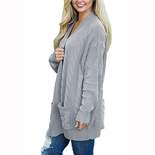 Clearance Sale! Pervobs Womens Knitted Cardigan Loose Solid Open Front Long Sleeve Pocket Sweater Coat Tops Blouse(XL, Gray)