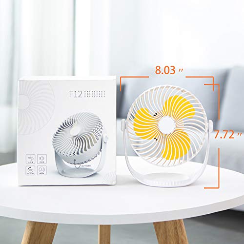 OYRGCIK Air Circulator Fan, Quiet Table Fan w/Build-in Rechargeable 2000mAh Battery Small USB Personal Desk Fan 360° Rotatable Handheld Fan w/ 3 Speeds for Home Office Outdoor Camping Travel, White