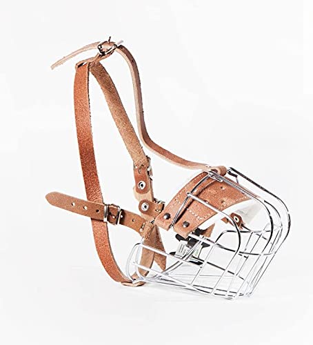 STRONG Wire Metal muzzle Basket Dog Muzzle Rottweiler,Mastiff Golden Retriever & other (R2, Silver/Brown Leather) — image 1