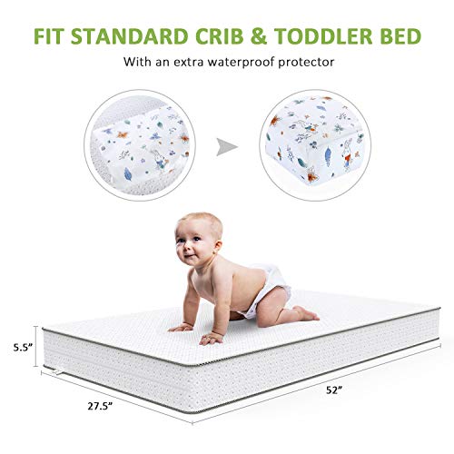 Dourxi Crib Mattress, Toddler Mattress Dual Sided Comfort Memory Foam Mattress with Removable Breathable Cover and Extra Waterproof Protector, Standard Size Crib Mattress for Infant Baby and Toddler