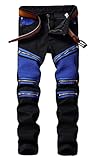 Men's Black Zipper Ripped Straight Slim Moto Biker Jeans, Black&blue, 32