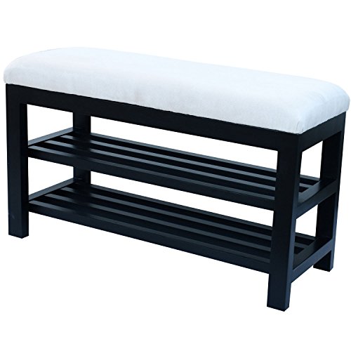 31" Compact Wooden Entryway Shoe Organizer Storage Bench Cream White LAVORIST