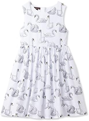 White Swan Dress for Girl,White With Robot Print,2 Years
