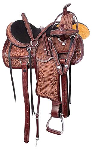 Open Store Western Pleasure Trail Horse Saddle Barrel Racing Premium Leather Show TACK Set Bridle REINS Breastplate
