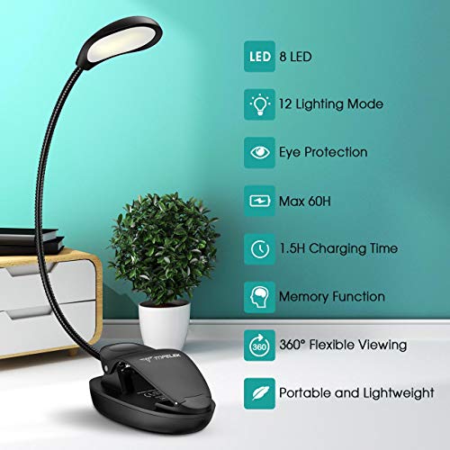 image for TOPELEK Reading Light, 8 LED Book Light with 3 Colors, 12 Brightness, 