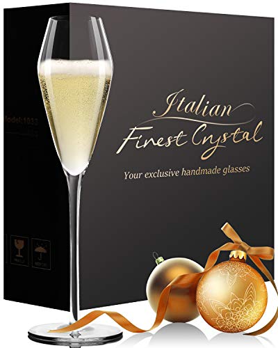 Crystal Champagne Glasses Set of 2,Hand Blown Wedding Flutes Glasses-100% Pure Lead Free Finest Crystal,Perfect Gifts for Wedding, Christmas,Anniversary,10.6", 8.8 Oz, Super Clear(New Gift Package) - Thumbnail 7