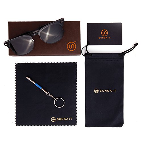SUNGAIT Classic Half Frame Clubmaster Sunglasses with Polarized Lens (Black Frame Gray Lens)