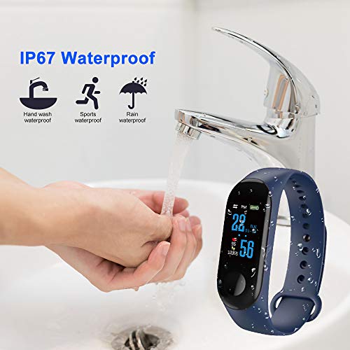 DDSKY 0.96 IPS LCD Color Screen Smart Bracelet Watch, Bluetooth Sports Health Watches with G-Sensor/Fitness Tracker/Heart Rate/Blood Pressure Monitor Watch IP67 Waterproof for Android iOS (Blue)