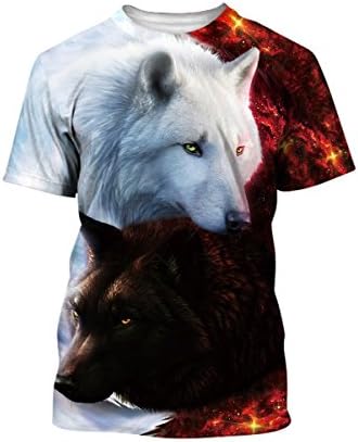 Haloon Boys Simulation Printed Short Sleeve Hip Hop T-Shirt Twins Wolf M