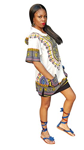 Off White African Print Dashiki Hoodie Top - Image 3