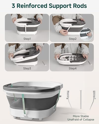 Snailax Bath Tub and Foot Massager with Heat Function, Foldable Tub with Vibration, Bubble Function and Temperature Control, Electric Foot Massager - Gifts for Women Men