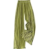 WANLUOSUX High-Waisted Striped Pressed Pleat Casual Loose Wide Leg Straight Flowing Draped