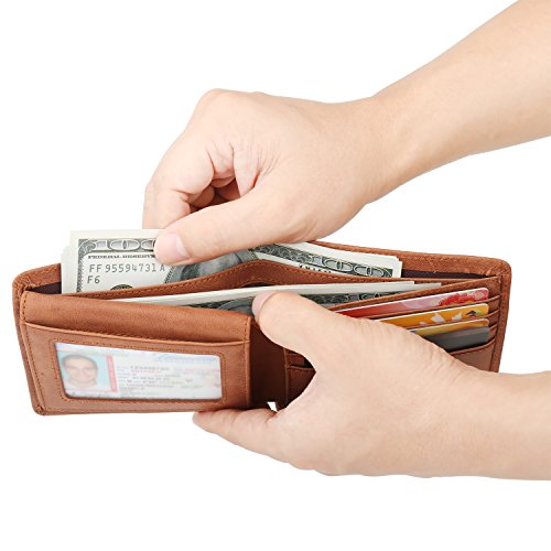 HIMI Wallet for MenGenuine Leather RFID Blocking Bifold Stylish Wallet With 2 ID Window (Brown
