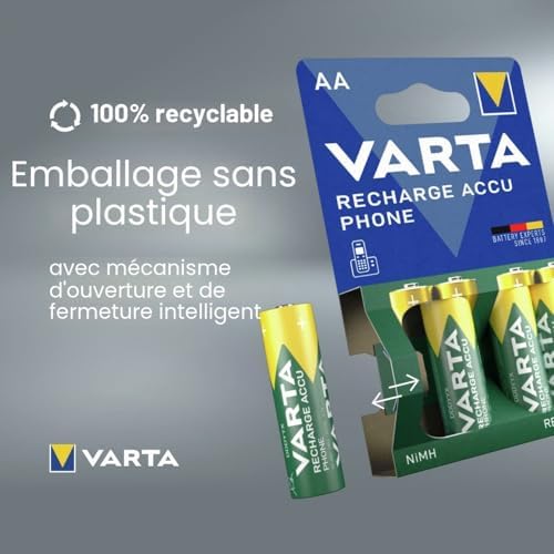 Piles AAA, rechargeables, lot de 4, Recharge Accu Phone, 800 mAh Ni-MH, prêtes à l'emploi, adaptées aux téléphones sans fil