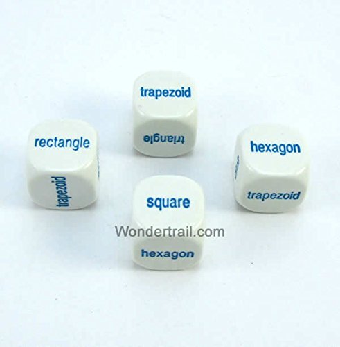 WKP13850E4 Word Shapes Dice D6 White Opaque with Blue Words 20mm (25/32in) Set of 4 Dice Koplow Game
