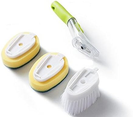 L-VC Creative Cleaning Brush Automatically Add Liquid Press-type Dishwashing Brush Hydraulic Pot Brush Kitchen Household Cleaning-tool (Green) (1 sets of 4)