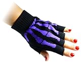 JTC Belt Unisex Half Finger Stretchy Fingerless Gloves One Size Fits Most Purple Skeleton