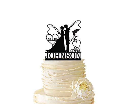 Pottelove Personalised Customized Couples Surname And Date Fishing Poles Wedding Cake Topper Mr Mrs Bride Groom Wedding Cake Topper Mirror Gold Glitter Acrylic Cake Topper For Wedding Decoration Amazon Com Grocery Gourmet