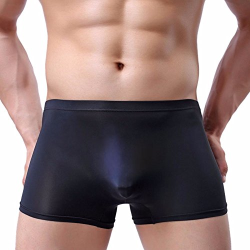 iEFiEL Mens Silky Handfeel Bulge Boxer Briefs Pouch Support Comfy Underwear Black M