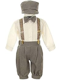 Vintage Dress Suit-Bowtie,Suspenders,Knickers Outfit Set for Boys-Toddler, Houndstooth-Beige/Ivory, 12 Months