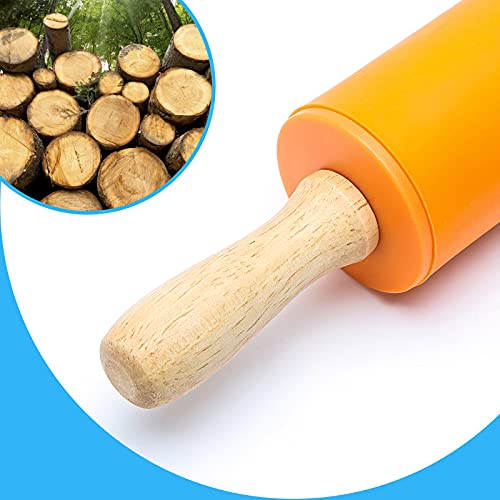Koogel Mini Rolling Pin, 2 Pack 9 Inch Kids Rolling Pins Wooden Handle Non-Stick Silicone Rolling Pins for Children Baking Kitchen Tools