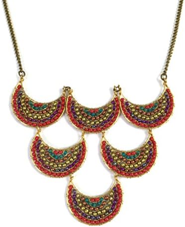 Altiplano Beaded Crescent Moon Necklace Fair Trade Handmade in Guatemala Artisan Collar Necklace (Moroccan Multi)