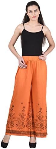Numbrave Women's Viscose Flower Palazzo Free Size Orange