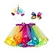 Layered Rainbow Tutu Skirts with Unicorn Horn Headband Outfits for Little Girls (Colorful, M(2-4 Years))