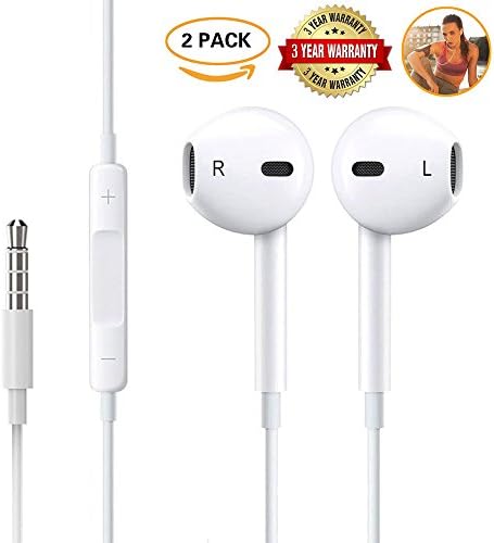 2 Pack Wired Earbuds Premium Earphones/Headphones/Earbuds with Stereo Microphone &amp; Remote Control for iPhone 6S/6/6S Plus/6 Plus,iPhone SE/5S/5C/5, iPad /iPod Nano 7/iPod Touch Samsung