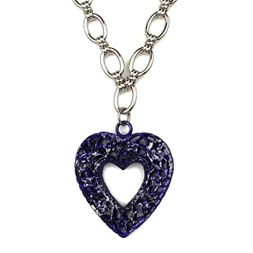 Pewter Violet Purple Heart Pendant Necklace on Silver